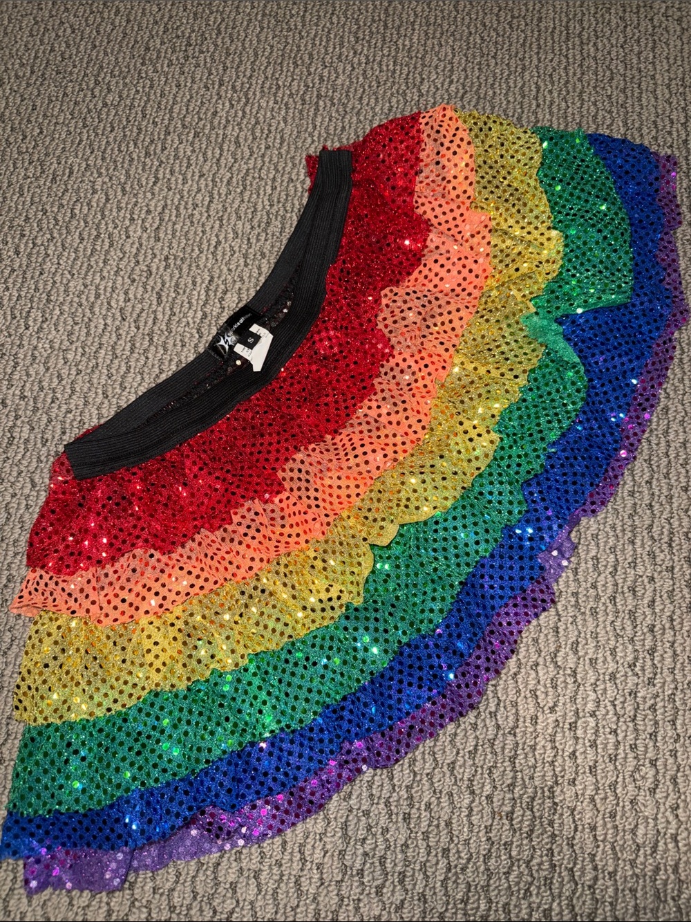 Sparkle Athletic Rainbow Ruffle Skirt - Multicolor, sequin, tiered skirt (S)